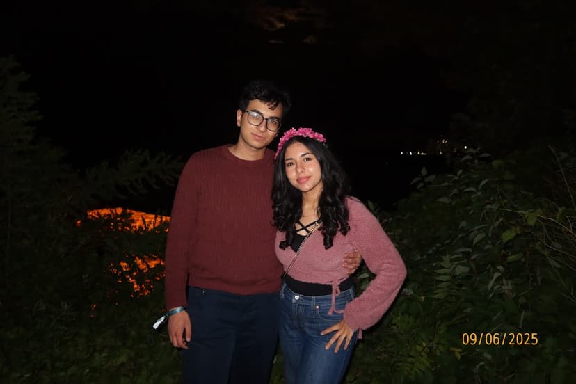 Us next to the lanterns